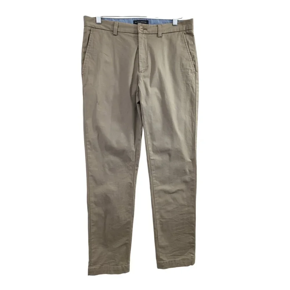 Banana Republic Aiden Chino‎ Pants Mens 31x32 Khaki Slim Fit Flat Front Preppy